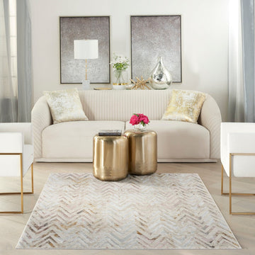 Glitz GLZ05 Modern Geometric Chevron Distressed Metallic Shimmer Hi-Low Textured Soft-Touch Polyester Low Profile Short-Pile Beige/Ivory/Grey/Multicolour Rug-Nourison-Rug Love - The Most Loved Rug Store